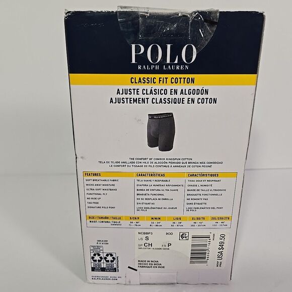 POLO RALPH LAUREN MENS SMALL CLASSIC FIT COTTON BOXER BRIEFS 3 PACK UNDERWEAR S - Picture 3 of 3